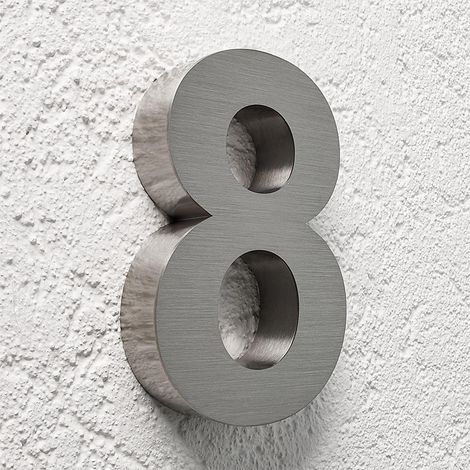 3D Hausnummer 8 Edelstahl V2A unbeleuchtet Arial (1/5)