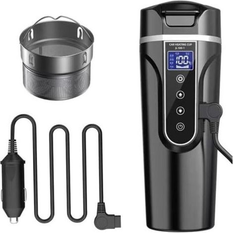 Bouilloire de Voiture, 12 V /24V Bouilloire Électrique de Voiture Tasse d'eau Chauffée pour Voiture/Camion/ Voyage, Bouilloire électrique de Voiture Portable avec écran LCD en Acier Inoxydable 304 (1/4)