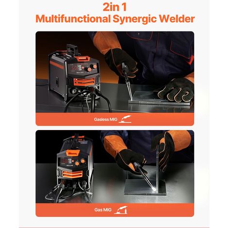 Poste à souder MIG 130A synergy, machine soudure 2-en-1 gaz/sans gaz flux, portable avec technologie IGBT et écran digital (1/5)