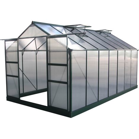 Habitat Et Jardin – Serre de jardin polycarbonate 13,29 m² – Structure aluminium avec embase métallique – Dimensions 4,30 x 3,09 x 2,48 m – Isolation thermique