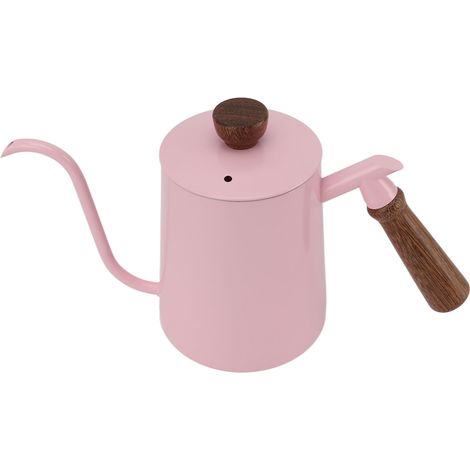 600-ml-Kaffeekessel aus Edelstahl 304, langer Ausguss, Holzgriff, rosa Teekanne für Aufguss. (1/5)