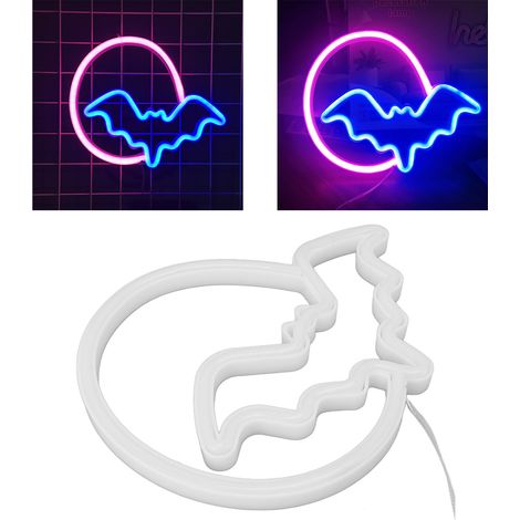 Neon-LED-Fledermaus-Lichtschild, USB-/batteriebetrieben, für Wanddekoration, Schlafzimmer, Kindergeschenk, Wohnzimmer, Bar, Party, Weihnachten, Hochzeit, Halloween. (1/5)