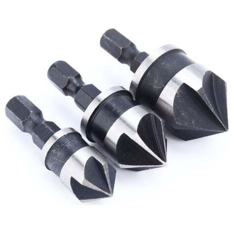Ej.Life 3Pcs Countersink Drill Bit, 90 Degree 1/4'' Hex Shank Countersink for Wood Metal, Quick Change Wood Chamfer (1/4)
