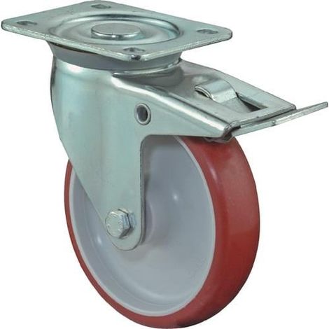 Lenkrolle Rad-Ø 200 mm Tragfähigkeit 300 kg mit Totalfeststeller Polyurethan 135x110mm rot (1/3)
