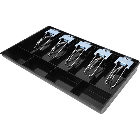 Plateau en matériau ABS avec clip métallique pour tiroir-caisse, plateau de rangement pour billets (noir) (1/5)