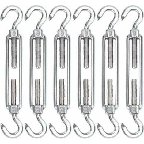 6 tendeurs câble acier inoxydable M5, réglables 115–180 mm, pour corde à linge, ombrage solaire et clôture