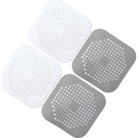 Lot de 4 Stop-Cheveux Carré TPR pour Douche, Ventouse Anti-Cheveux pour Salle de Bain, Baignoire et Cuisine, Gris et Blanc (1/5)
