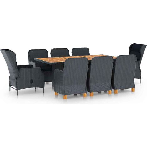 Ensemble Table + 8 chaises - Table à manger avec Chaises avec coussins Résine tressée Gris foncé BV615311 - BonneVie (1/5)