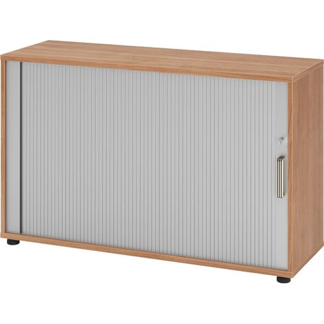 bümö Rollladenschrank office - 2 Ordnerhöhen   Nussbaum/Silber
