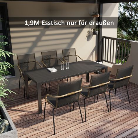 Outsunny Gartentisch Kunststoff 190 x 84,5 x 72 cm Wetterfest, Holz Optik, Holzstrukur, rutschfest Buffettisch Campingtisch Balkontisch Terrassentisch Outdoor Esstisch für Garten, Balkon Schwarz