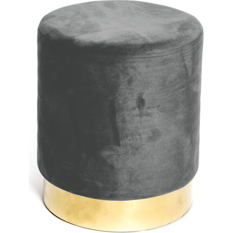 Pouf Poggiapiedi Velvet in Velluto Grigio Scuro con Base Dorata   Design Elegante, Ø32xH40 cm, Morbido, Resistente fino a 150 kg