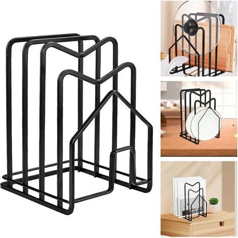 Ecleanfy - Support métallique pour planches à découper, couvercles de casseroles, assiettes, bols et plats (noir, 1 pièce)