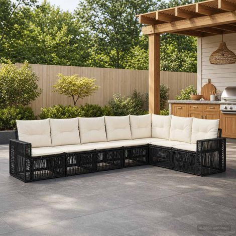 vidaXL Set Divano da Giardino 7 pz Nero e Bianco Crema polyrattan (1/5)
