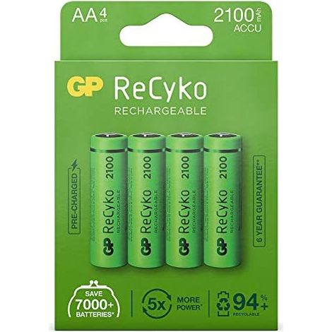 Pilas recargables GP Battery Recyko de 12 V AA y 2100 mAh (paquete de 4)