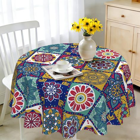 Runde Tischdecke 150 cm Marokkanisch Abwaschbar für Garten & Küche