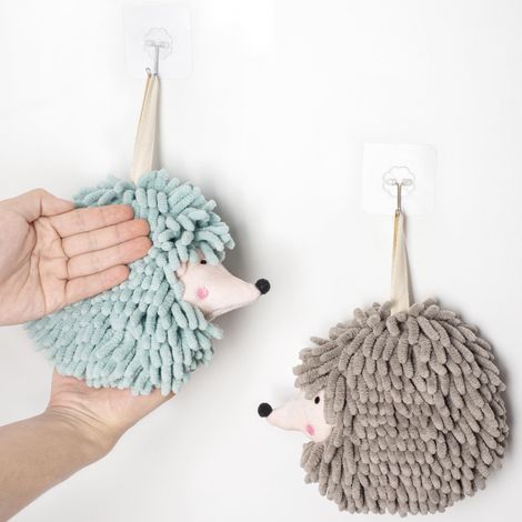 Flauschige Kugelservietten, dekorative Chenille-Servietten zum Aufhängen mit Igelmuster, mit 4 Haken, 2er-Set, grün und grau (1/5)