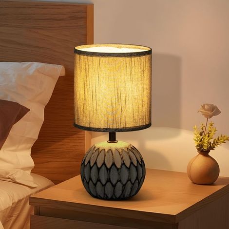 Lampe de table en céramique, lampe de chevet, lampe d'appoint, lampe de chevet, abat-jour en tissu, E14, vintage, rétro (1/5)