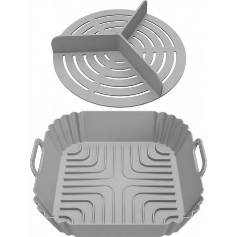 Lot panier silicone pour friteuse à air + grille de cuisson séparable, qualité alimentaire résistant à la chaleur, poignées anti-brûlure (1/5)