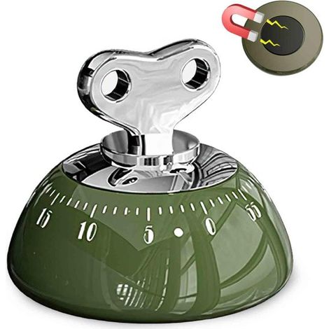 Temporizador mecánico de 60 minutos, No requiere pilas, Con alarma sonora y placa trasera magnética potente, Ideal para cocinar, estudiar, Verde (1/5)