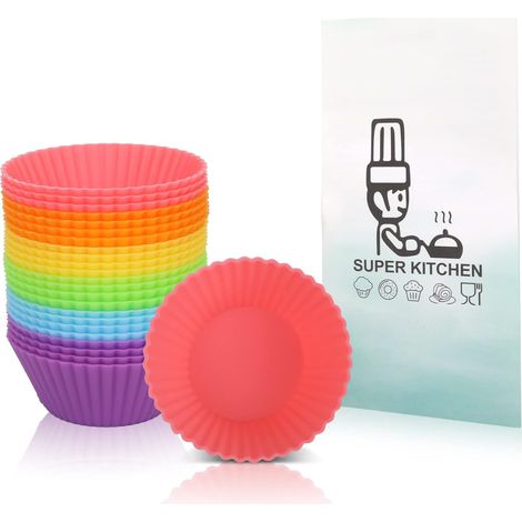 24 Moules à Cupcakes, Silicone Anti-adhésif Arc-en-ciel, Mini Muffins, Résistant Chaleur, Friteuse à Air (1/5)