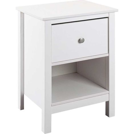 Chevet 1 tiroir en pin massif vernis blanc - DORIE (1/4)
