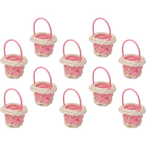 Kleine, geflochtene Kunststoffkörbe mit Griffen, 10 Stück, rosa