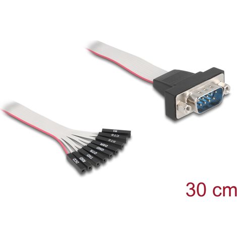 Delock Flachbandkabel RS-232 mit 9 x Pfostenbuchse zu D-Sub 9 Pin Stecker mit Muttern 30 cm
