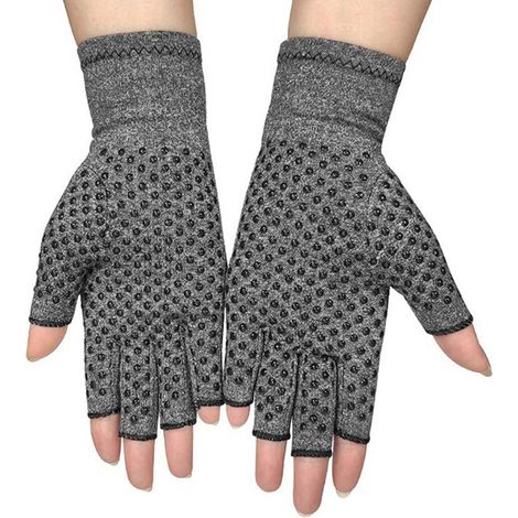 Gants sans doigts Gris L, compressifs et extensibles, soulagent l'arthrite et les douleurs, adaptés au sport, fitness et musculation, taille L, lot de 1, respirants et ajustés. (1/5)