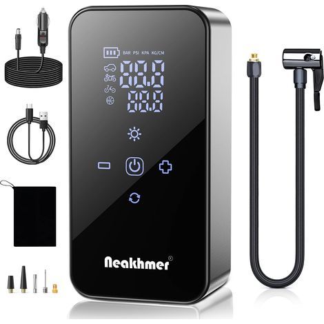Gonfleur Pneus Voiture Compresseur Air: 150 PSI Mini Compresseur à Air Portatif Avec Batterie de 6000 mAh - Pompe a Velo Electrique 12 V avec Manomètre de Pression des Pneus Pour Voiture, Moto et Pneu (1/5)