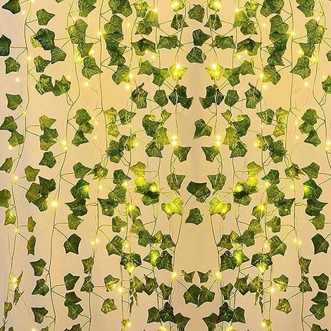 QAZQA Lierre Artificiel, 10M Feuille Guirlande Lumineuse, Plantes Artificielles avec 100 LED et Vert Feuille, Chaîne Lumières LED de Vigne pour Jardin, Cour, Maison, Patio, Fête de Mariage Décoration (1/5)