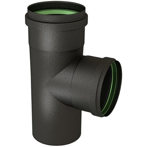 TEN – Té 90° émail noir mat Ø80 – Raccord fumisterie standard – Livré avec 2 joints – Pour récupération de condensats