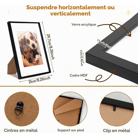 Cadre Bois, Plexiglas, Photo Frame pour Chambre et Salon, 21 x 29,7 cm (1/4)