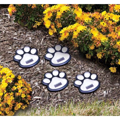 Ensemble de 4 lampes solaires en forme de pattes de chien – Éclairage de chemin LED 9,5 cm – Lanterne de jardin – Lampe d'extérieur à motif animal (1/5)