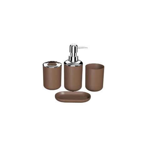 EINNENFFER Ensemble de 4 accessoires de salle de bain au design moderne avec distributeur de savon, porte-brosse à dents, porte-savon et gobelet, durable et facile à nettoyer