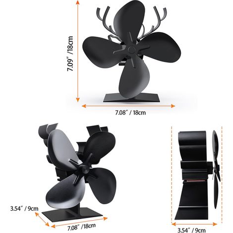 Ventilatore per stufa a legna con 4 pale - Alimentato dal calore - Protezione dal surriscaldamento - Flusso d'aria ottimale e risparmio energetico (1/4)