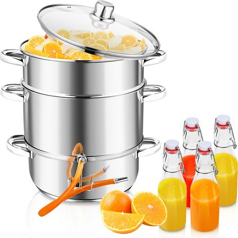 Randaco Dampfentsafter 8 L aus Edelstahl inkl. 4 Bügelflaschen – Entsafter für Obst & Gemüse, Ø 26 cm, spülmaschinengeeignet, für alle Herdarten inkl. Induktion (1/5)