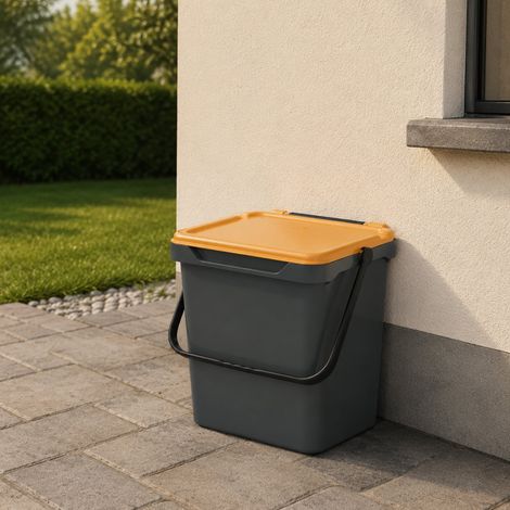 Dmora Poubelle en polypropylène pour collecte séparée, conteneur de déchets 30L, 100% Made in Italy, 40x31h39 cm, jaune, avec emballage renforcé (1/5)