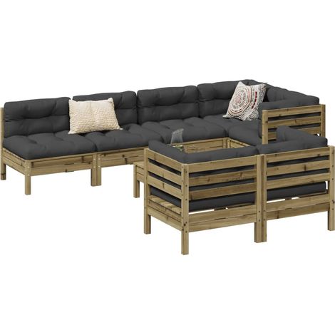 Set de sofás jardín 8 pzas con cojines madera pino impregnada vidaXL (1/5)