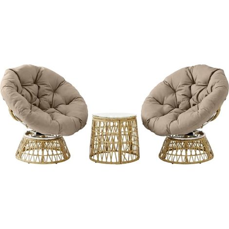 Ensemble bistro pour balcon et terrasse résistant aux intempéries avec coussins amovibles, dimensions 85 × 70 × 82 cm, coloris naturel et marron clair (1/5)