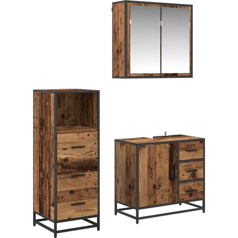 Juego de muebles de baño con cajón 3 pcs Madera envejecida vidaXL