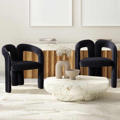 Juego de 2 sillas de comedor de terciopelo cómodas con reposabrazos y cojines adecuadas para el salón y la cocina negro (1/5)