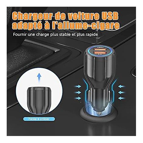 noirusb C 18w, Chargeur Voiture Usb C Pd3.0 Charge Rapide, Usb A Qc3.0 Chargeur Voiture 2.4a Pour Iphone 14/13/12/11/x/xs, Samsung S21/s20/s10/s9/ (1/4)