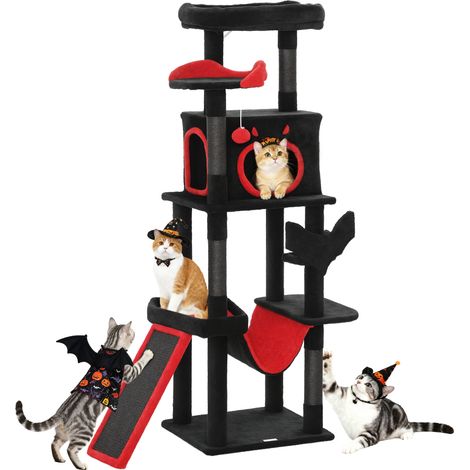 Gothic Cat Tree, 152 cm Multi-Level Cat Tower for Large Cats with Coffin Bed, Large Condo, for Halloween (1/5)