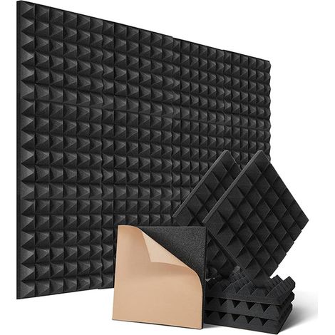 Lot de 12 panneaux acoustiques autocollants en mousse acoustique, 5 x 30 x 30 cm, isolation acoustique, mur pour réduire l'écho, isolation phonique, pour studio d'enregistrement, décoration de