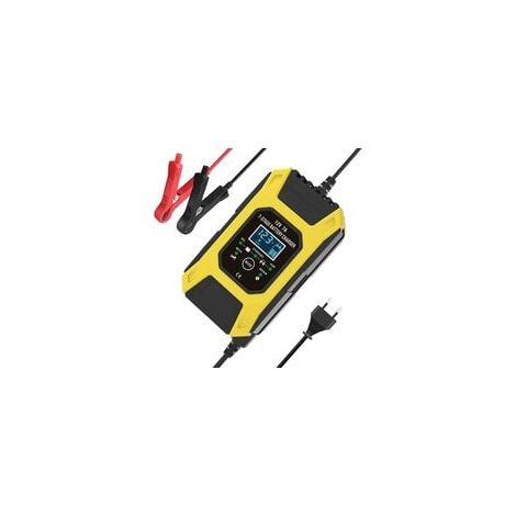 Cargador de batería inteligente de 7A/12V Cargador rápido portátil para motocicleta con modo de reparación de protección de pantalla LCD para automóvil motocicleta auto amarillo (1/4)