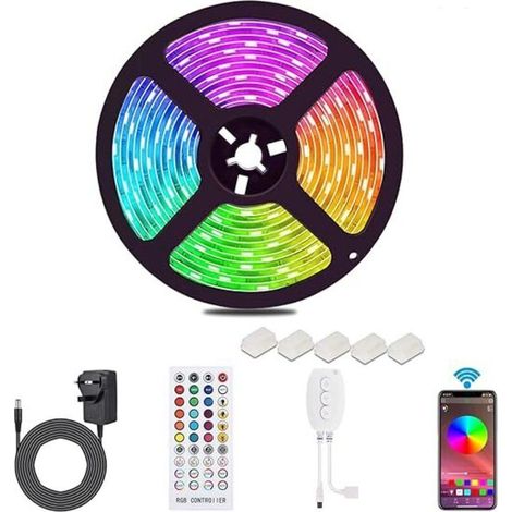 Bande LED Bluetooth 5 m étanche, synchronisation musicale, changement de couleur RGB 12 V 5050, adhésive et sécable (1/5)