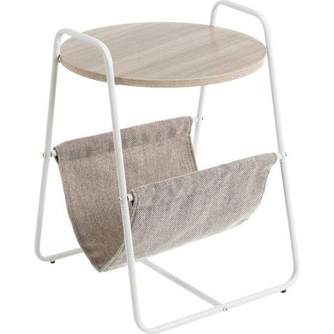Tavolino Caffe Divano Rotondo con Portariviste Design Moderno Industriale Bianco (1/3)
