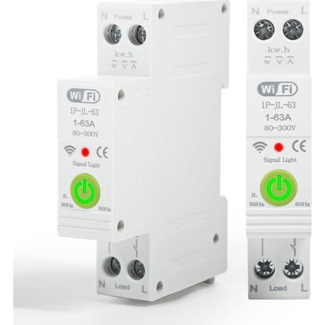 Disjoncteur connecté WiFi Commutateur 63A Intelligent Compteur d'énergie avec Commande Vocale, minuterie et Commutateur de télécommande Compatible avec l'application TUYA (1/5)