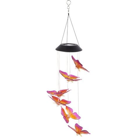Jeffergarden LED solaire coloré changeant carillons éoliens lumière nuit lampe suspendue pour Patio jardin violet et jaune (1/5)