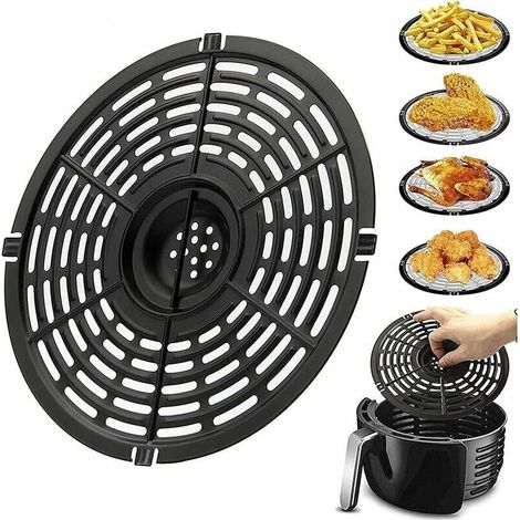 Tapis Friteuse à Air Réutilisables, Tapis Cuisson Friteuse à Air, Air Fryer Poêle Grill, Grille de Rechange Friteuse à Air avec Revêtement Antiadhésif pour Cuire Grillades,Noir, Rond,20cm-DOU